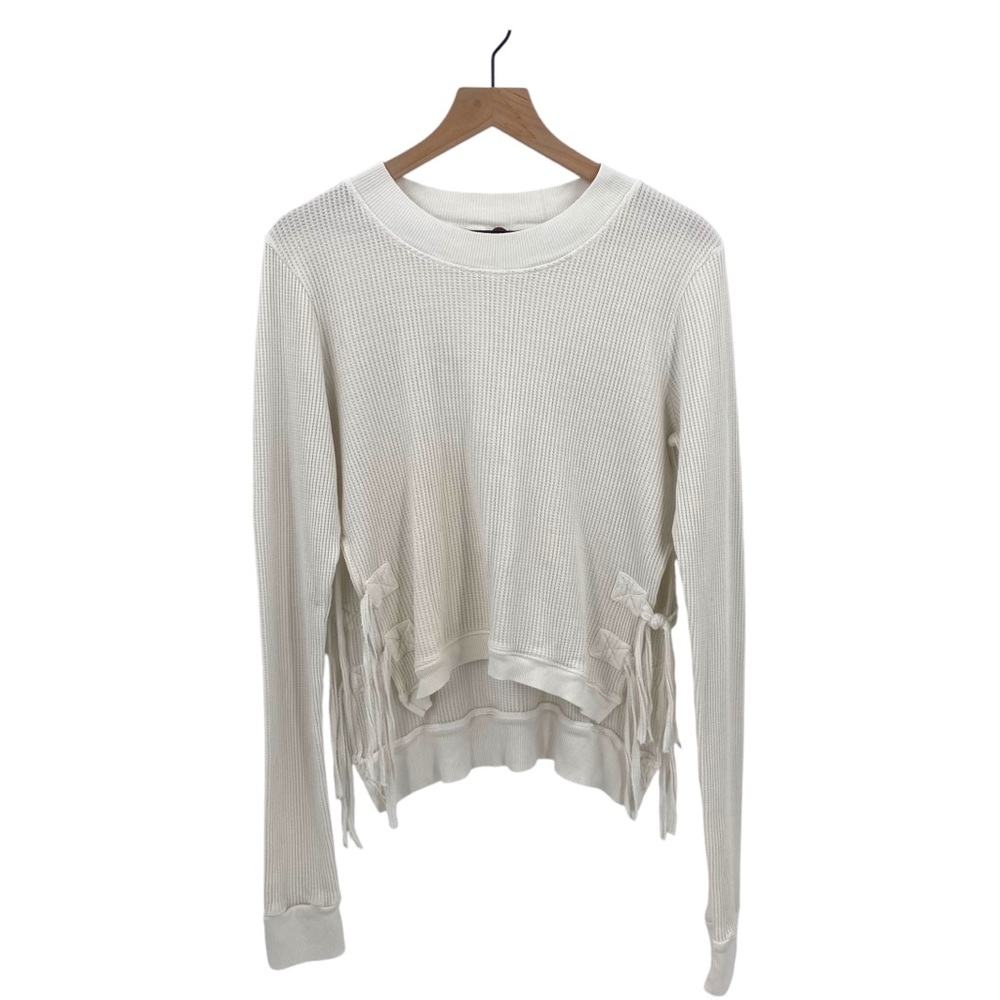 We The Free Ivory Long Sleeve Fringe Thermal Top